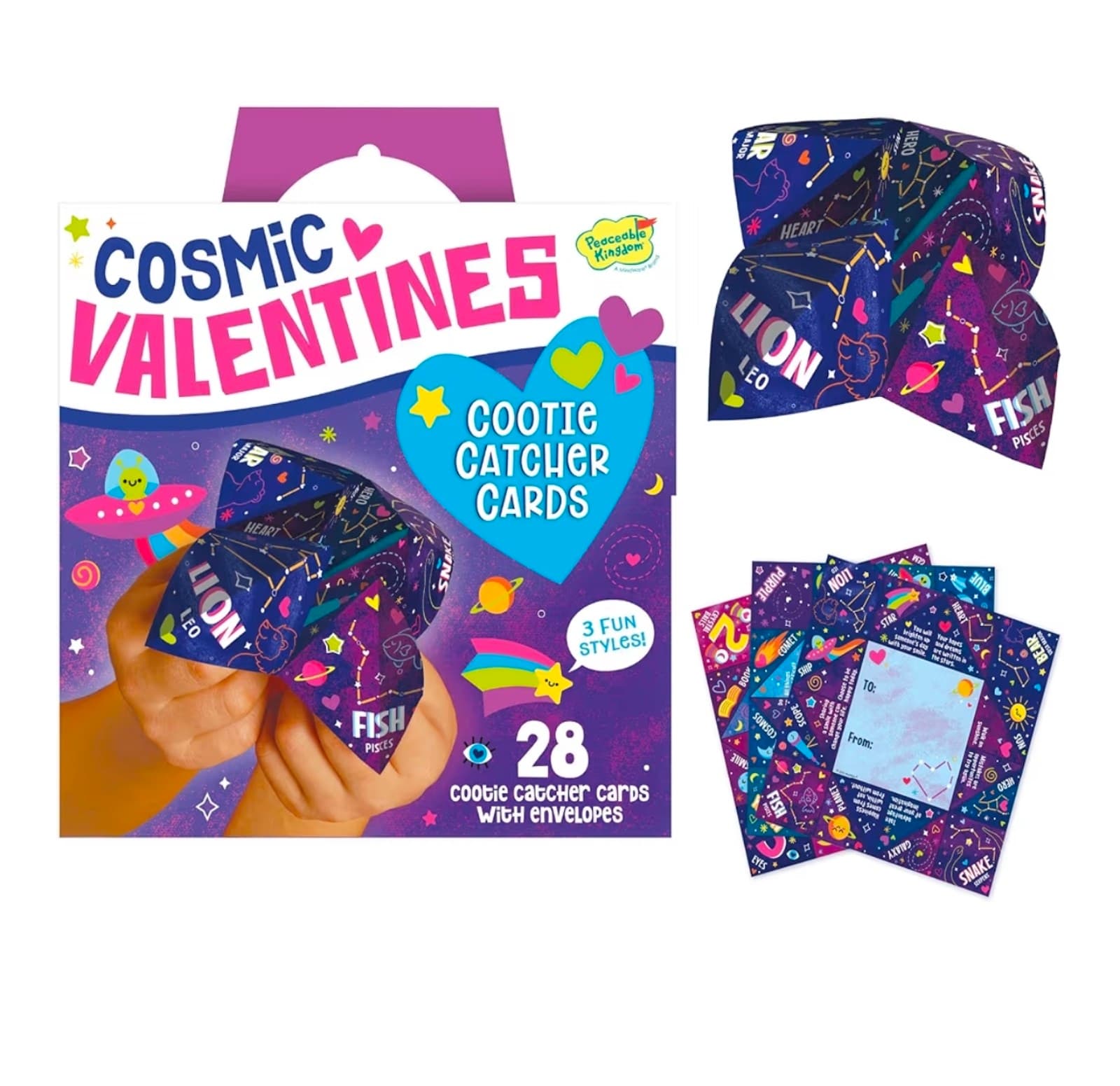 Cosmic Space Cootie Catcher Valentines for Kids, Set of 28