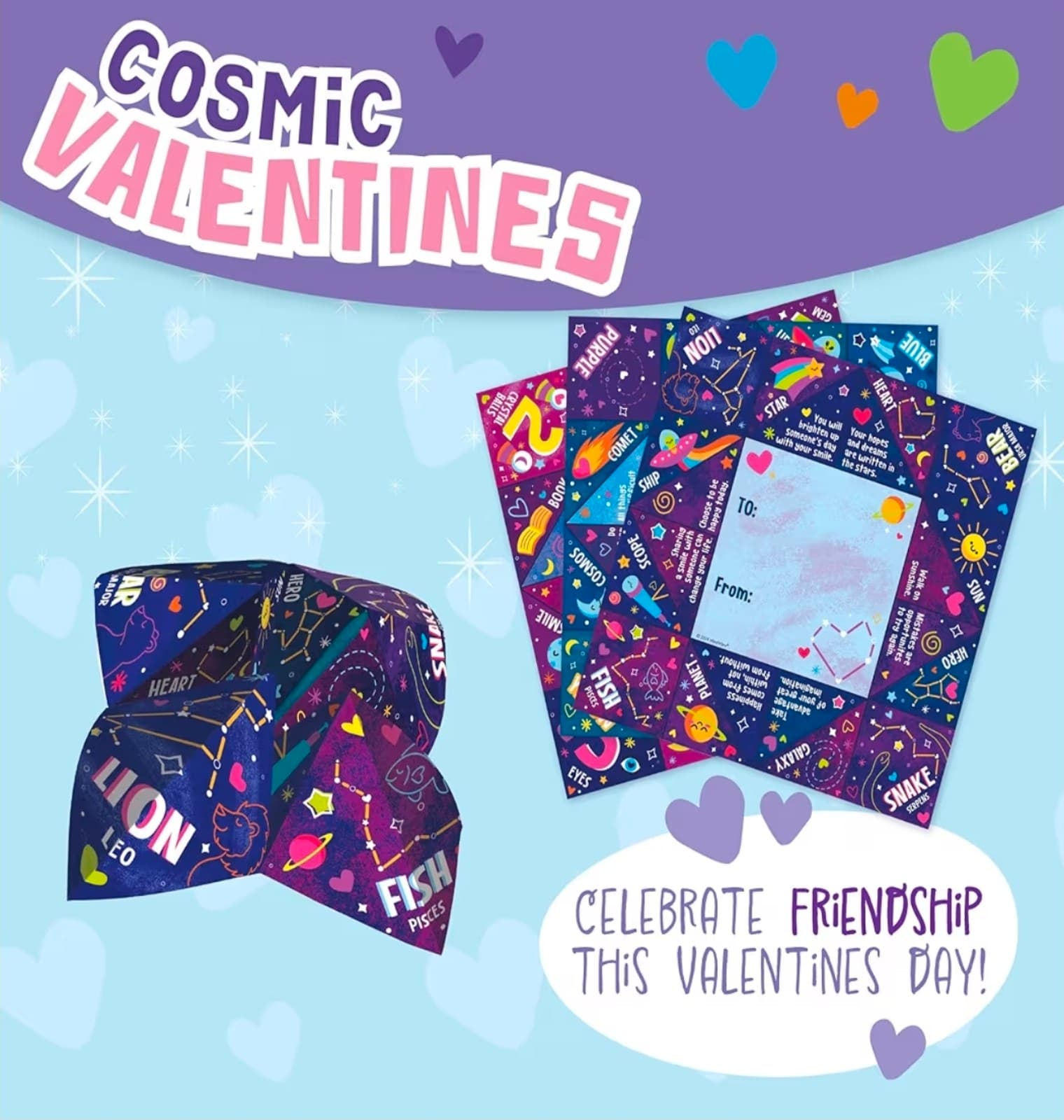 Cosmic Space Cootie Catcher Valentines for Kids, Set of 28 - Thumbnail 5
