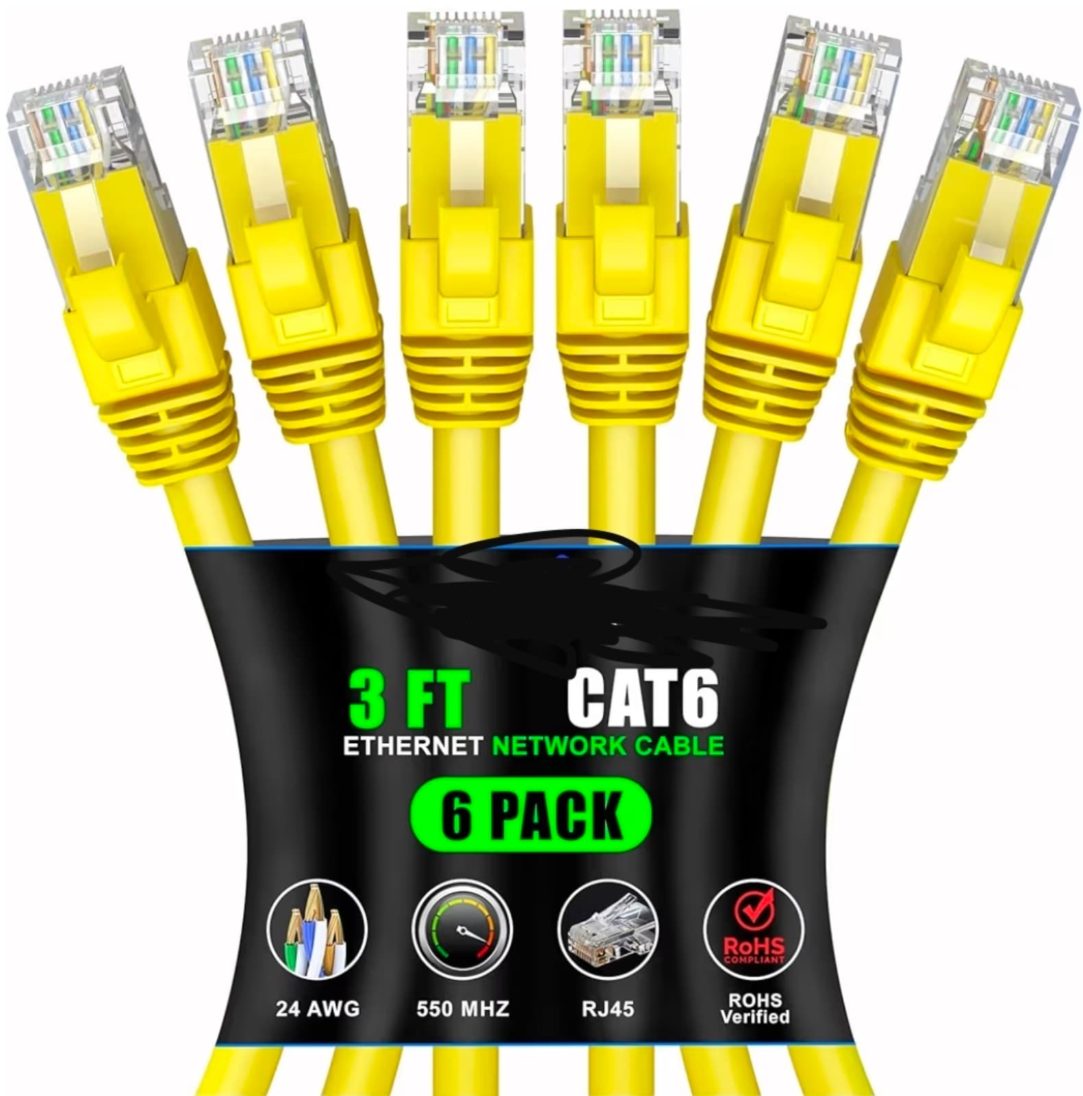 Cat 6 Ethernet Cable 3 ft (6-Pack) - High- Speed LAN Cable, Internet Cable, Patc