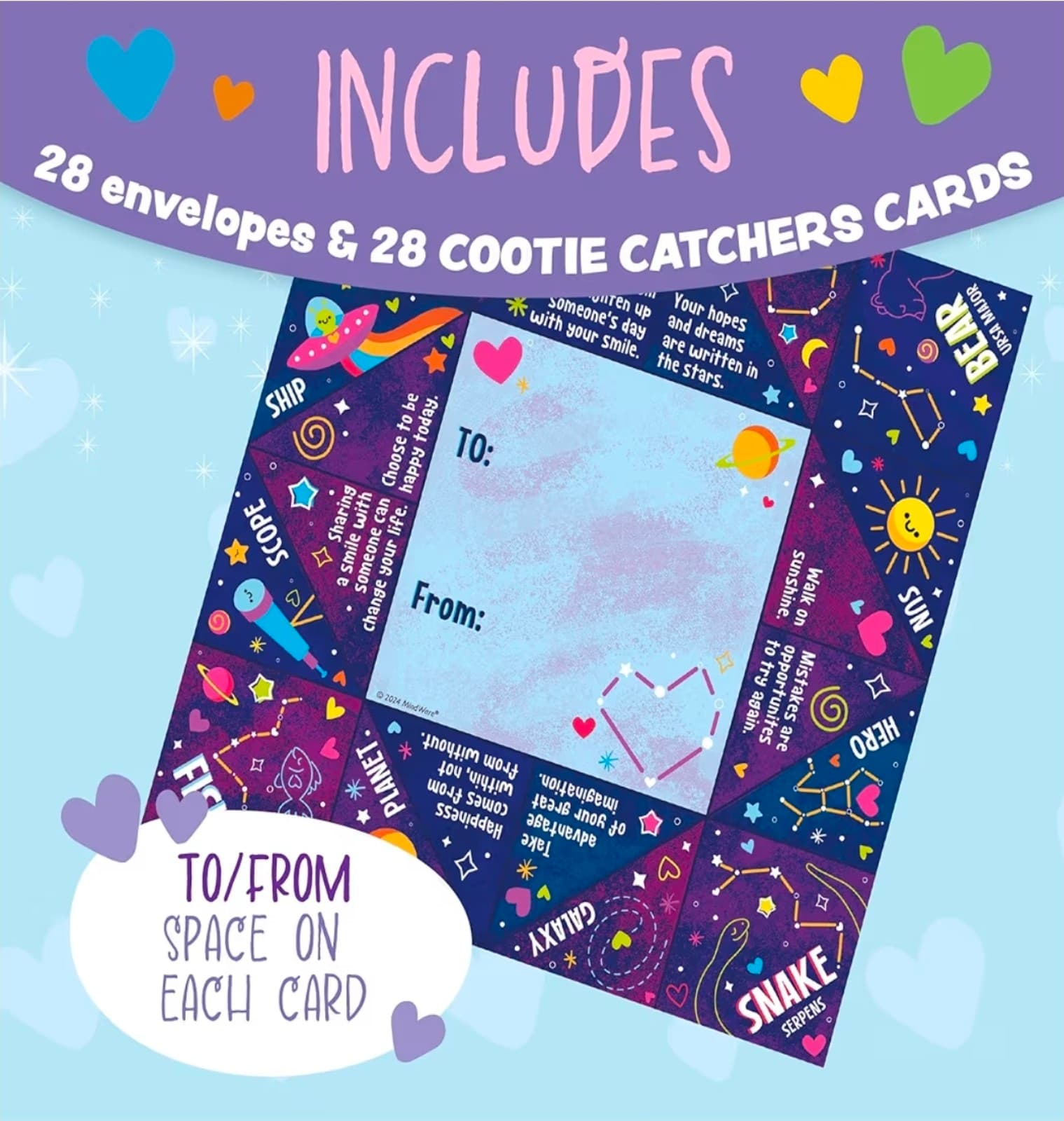 Cosmic Space Cootie Catcher Valentines for Kids, Set of 28 - Thumbnail 4