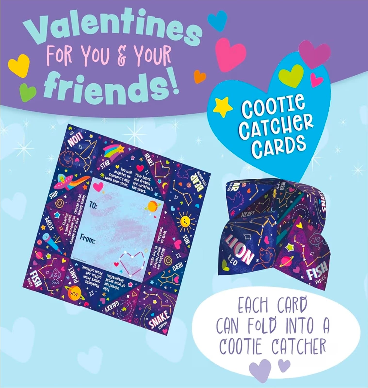 Cosmic Space Cootie Catcher Valentines for Kids, Set of 28 - Thumbnail 2