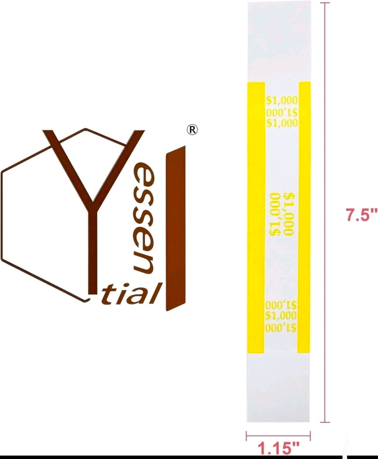 Standard Yellow Money Bands - 100 Self-Adhesive Bill Wrappers, 7.5x1.15" - Thumbnail 4