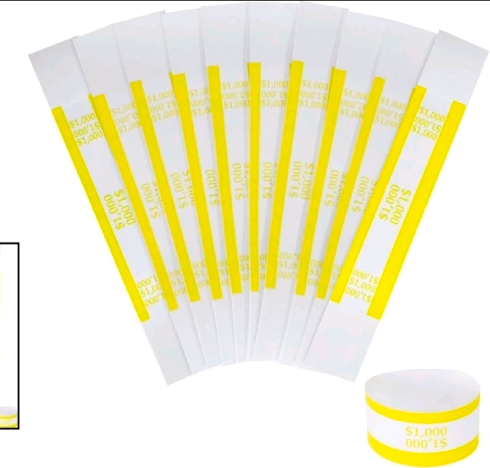 Standard Yellow Money Bands - 100 Self-Adhesive Bill Wrappers, 7.5x1.15" - Thumbnail 2