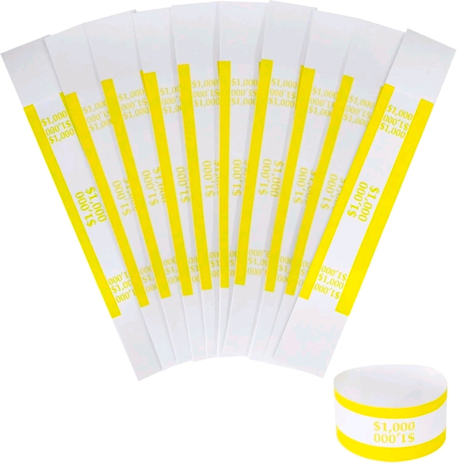 Standard Yellow Money Bands - 100 Self-Adhesive Bill Wrappers, 7.5x1.15" - Thumbnail 3