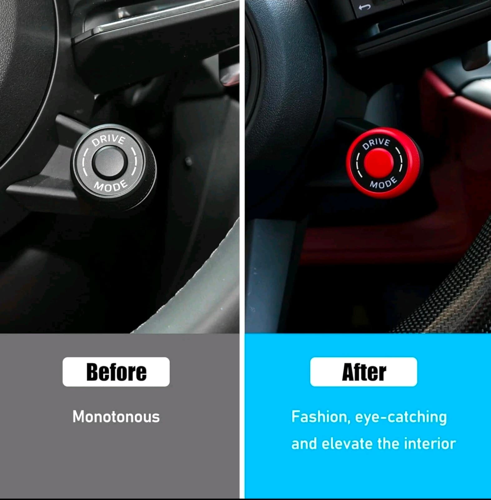 Compatible Steering Wheel Drive Mode Knob, Driving Mode Dial Cover -Sporty Red - Thumbnail 3