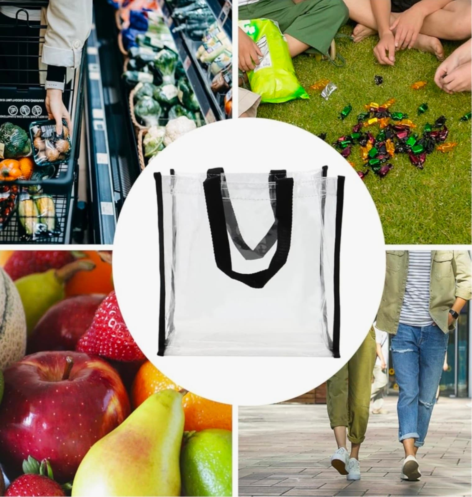 Clear Plastic Tote Bags, Square Bulk Clear Gift Bags with Handles 6pack - Thumbnail 6
