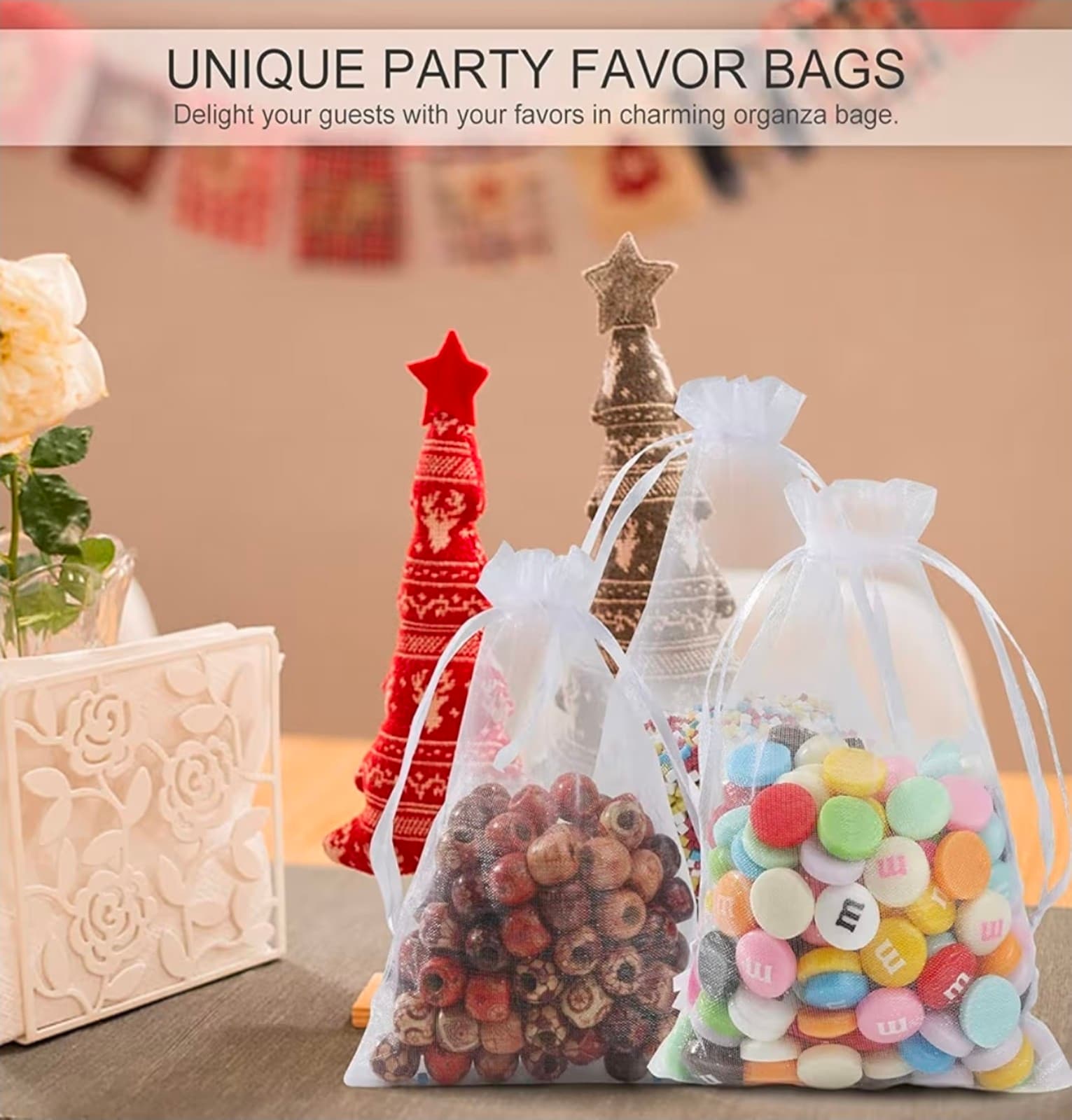 Organza Bags 5 x 7 in White Small Mesh Gift Bags 50ct - Thumbnail 2