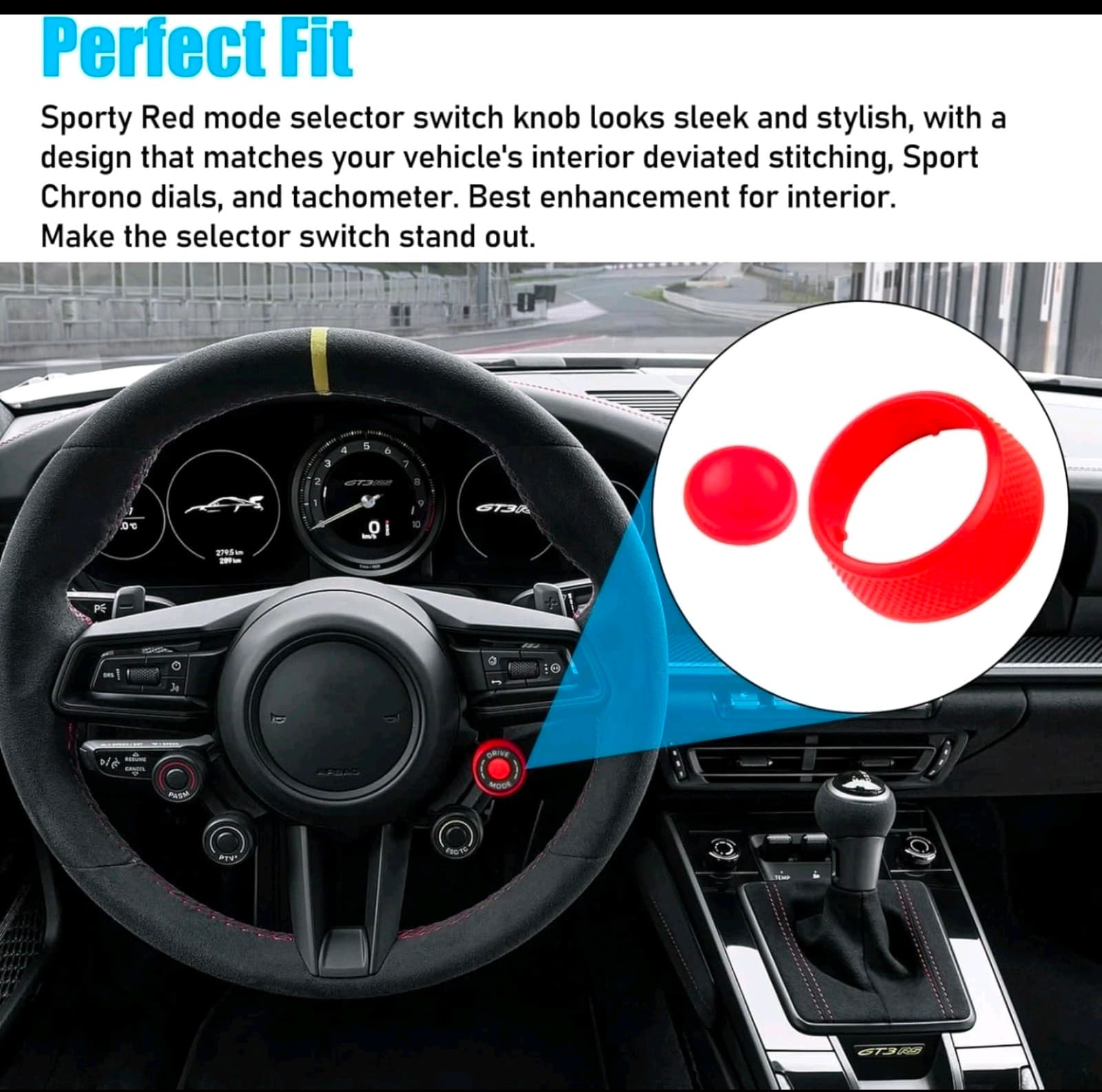 Compatible Steering Wheel Drive Mode Knob, Driving Mode Dial Cover -Sporty Red - Thumbnail 5