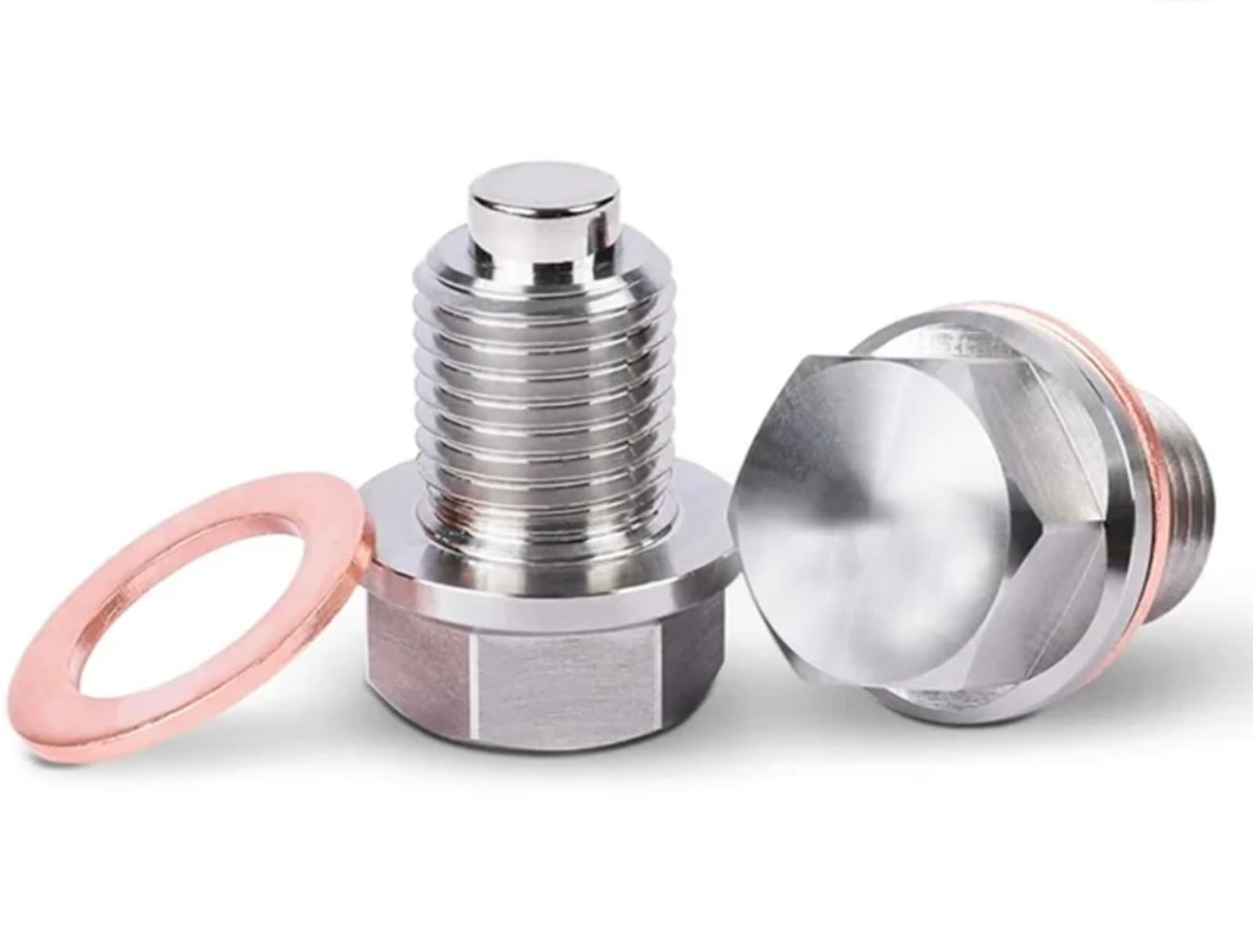 Magnetic Stainless Steel Oil Pan Drain Nut Bolt with Copper Crush Washer Anti Le - Thumbnail 2