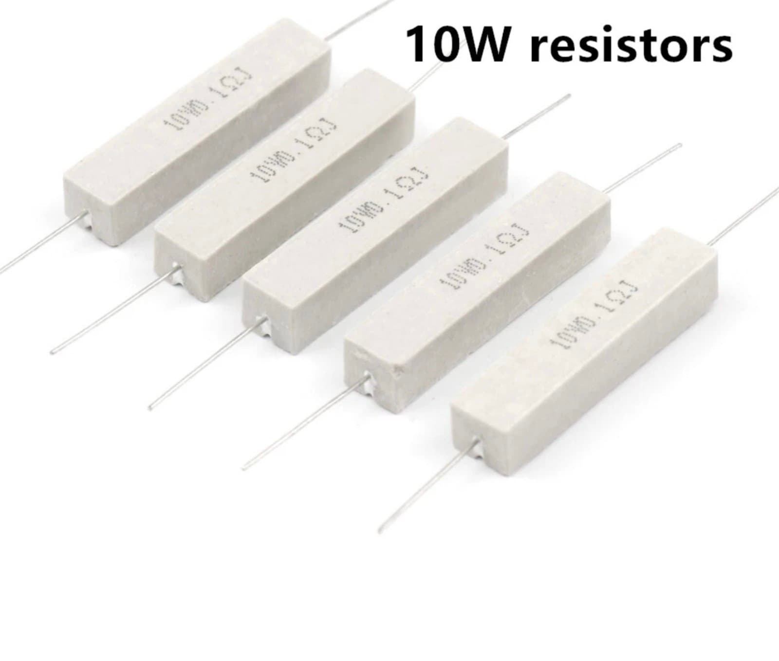 10 watt Wirewound Cement Resistor 10W horizontal Resistors 0.1-100K ohm 20pc - Thumbnail 3