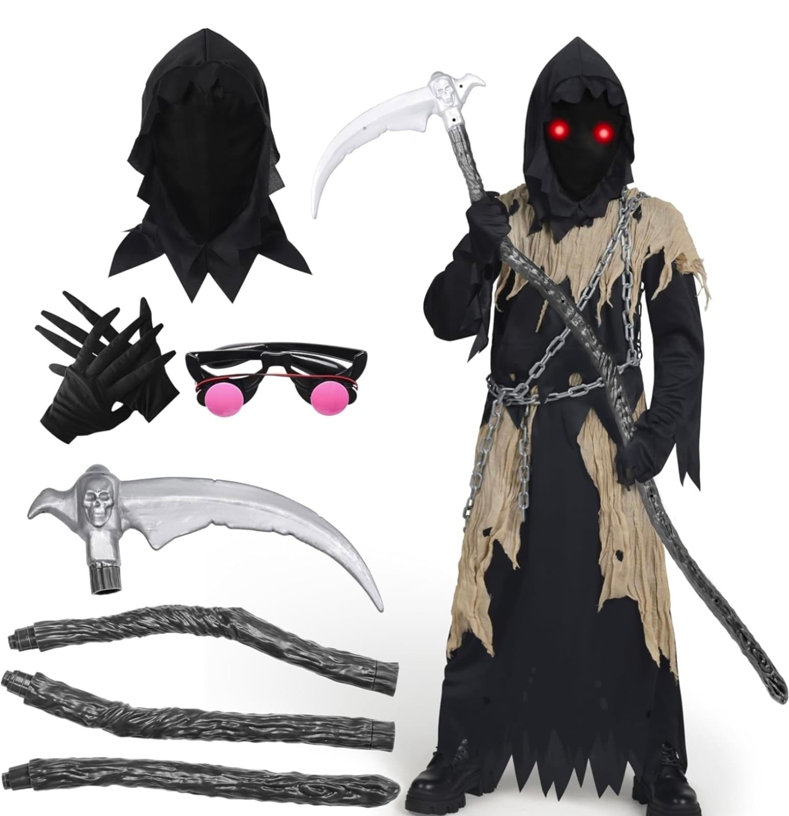 Spooktacular Creations Glowing Eyes Kids Grim Reaper Costume 5 PC Costume XL