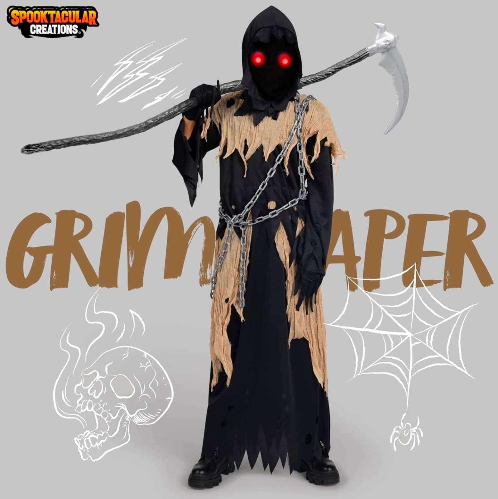 Spooktacular Creations Glowing Eyes Kids Grim Reaper Costume 5 PC Costume XL - Thumbnail 2