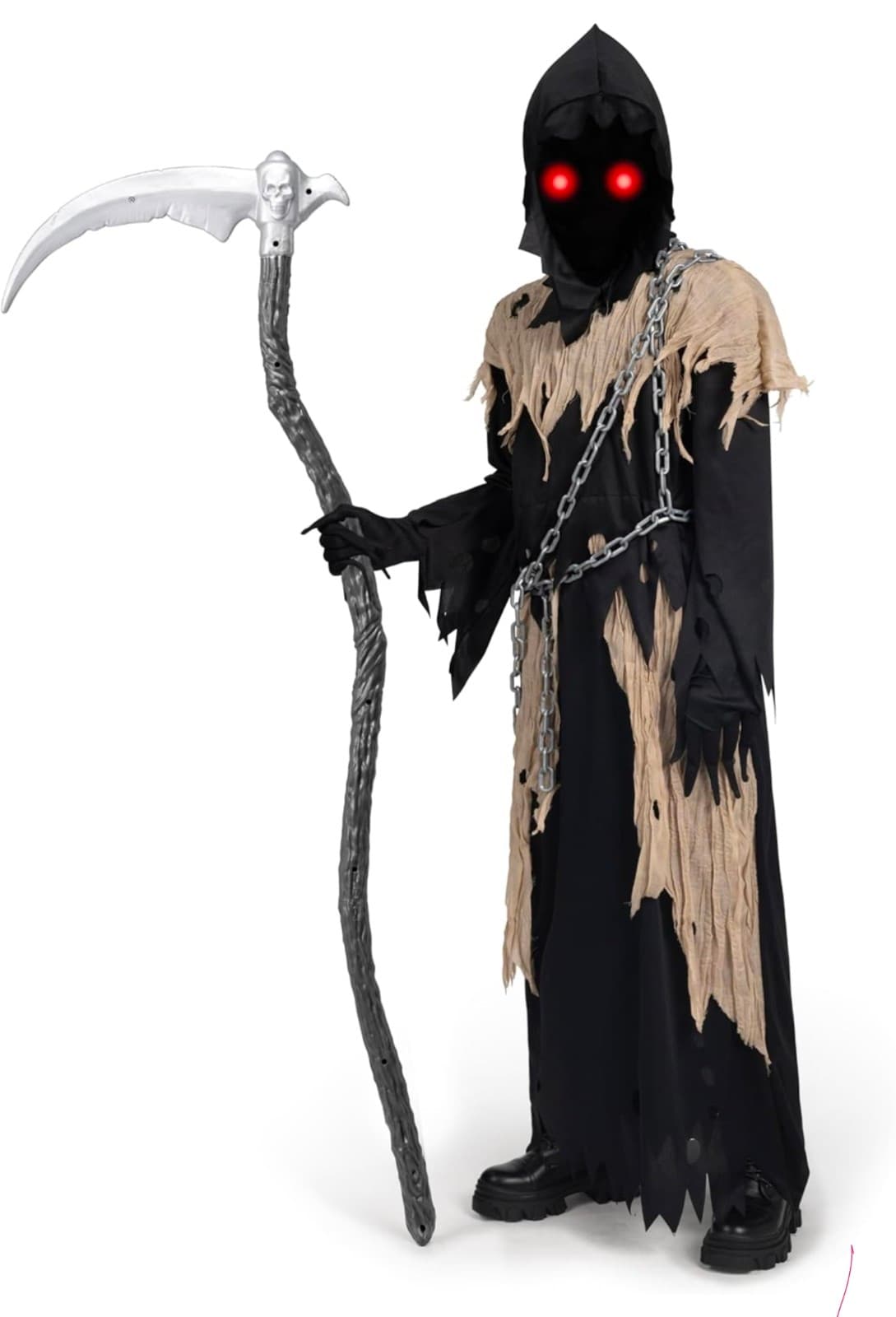 Spooktacular Creations Glowing Eyes Kids Grim Reaper Costume 5 PC Costume XL - Thumbnail 4
