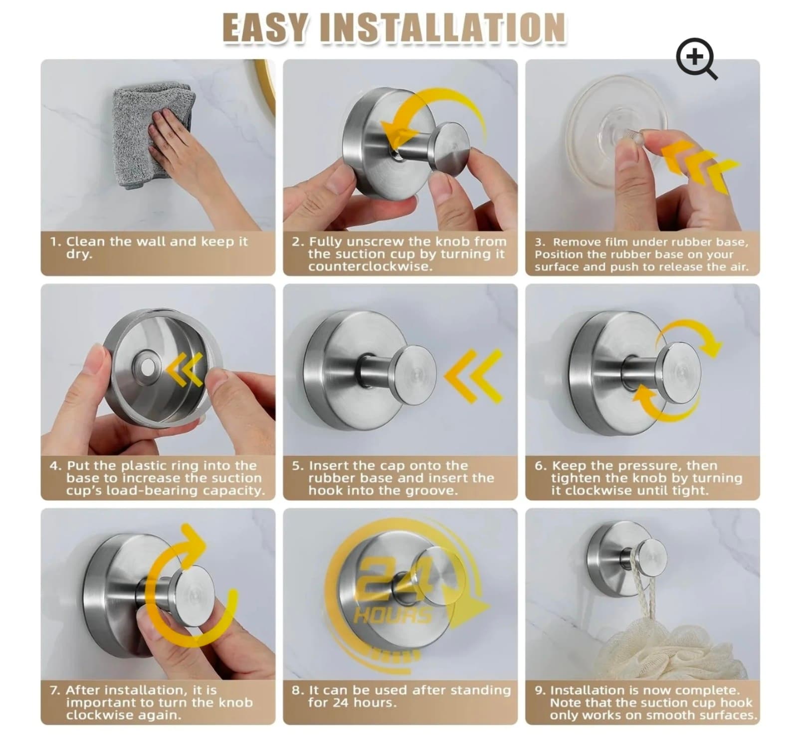 Suction Cup Hooks for Shower and Bathroom No Drill Installation Easy Renters Fri - Thumbnail 4