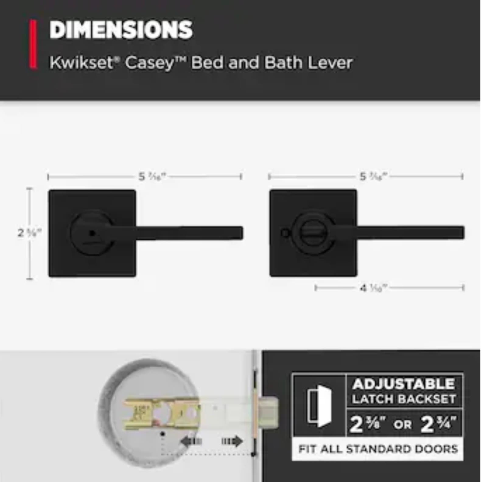 Kwikset Casey Matte Black Interior or Bed/Bath Privacy Door Handle - Thumbnail 8