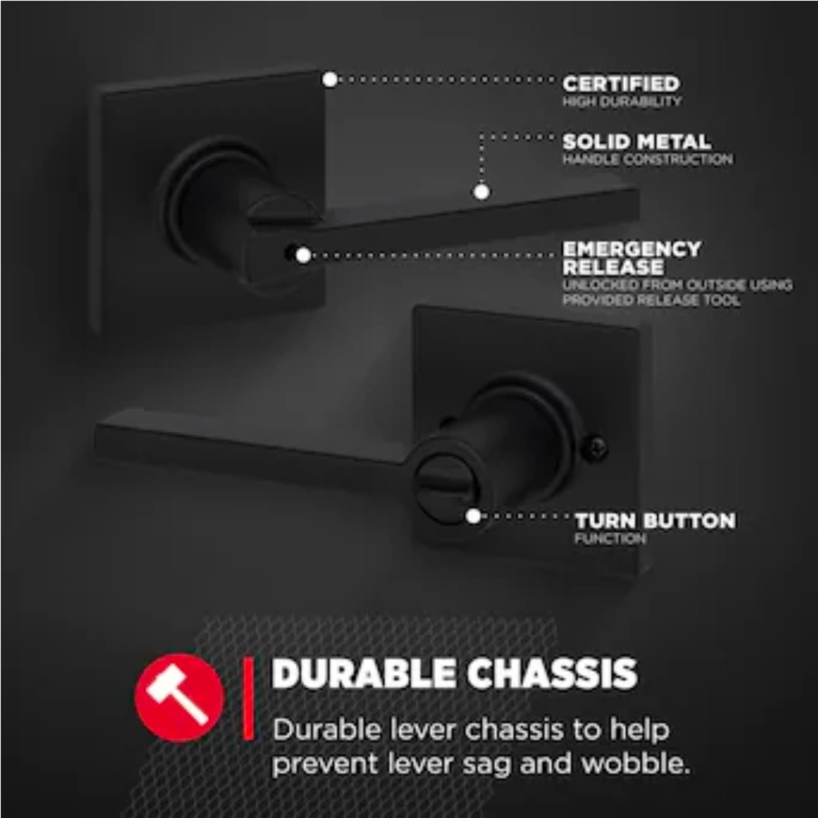 Kwikset Casey Matte Black Interior or Bed/Bath Privacy Door Handle - Thumbnail 5