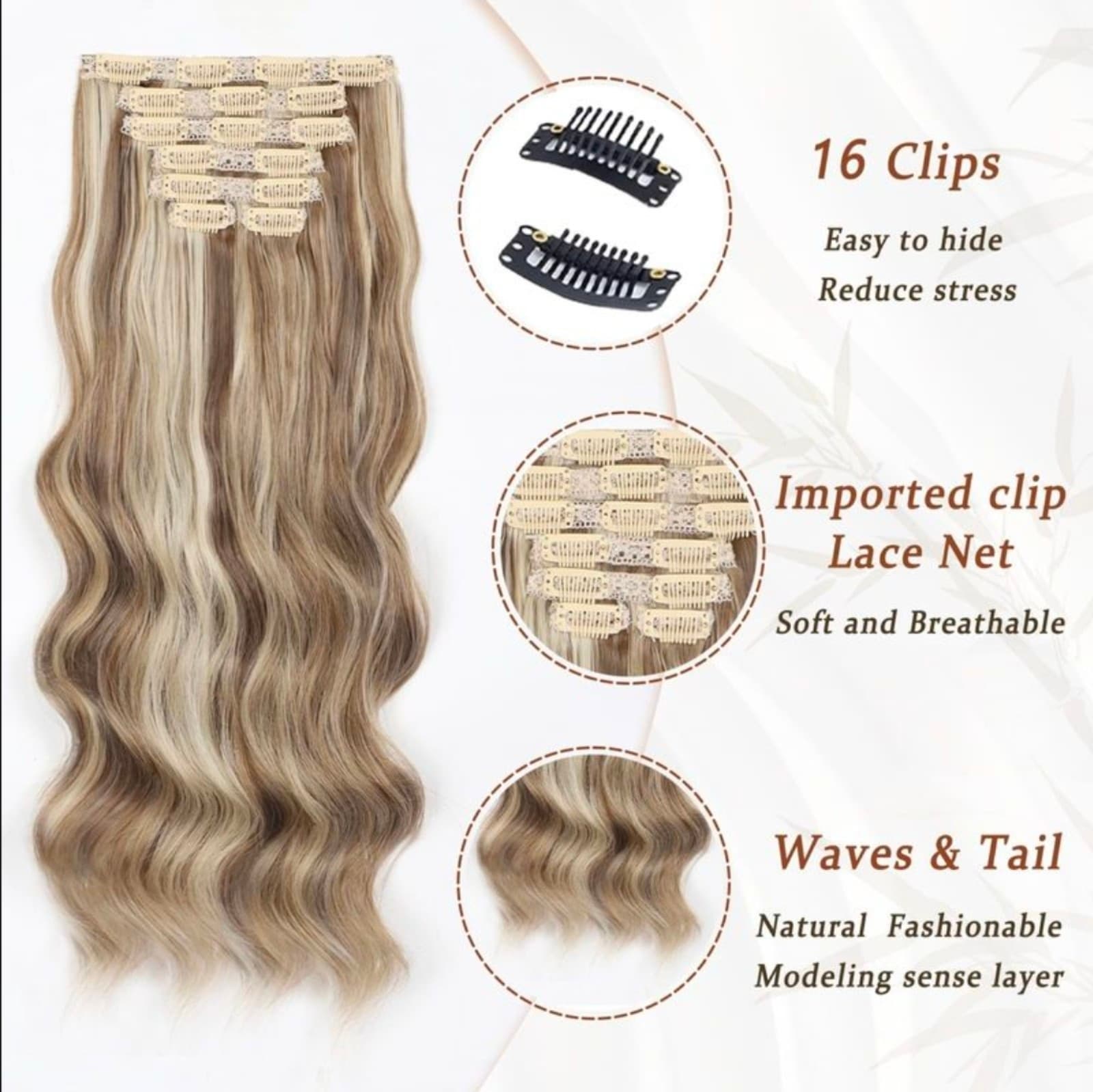 Vigorous Clip in Hair Extensions Light Blonde & Golden Blonde - Thumbnail 2