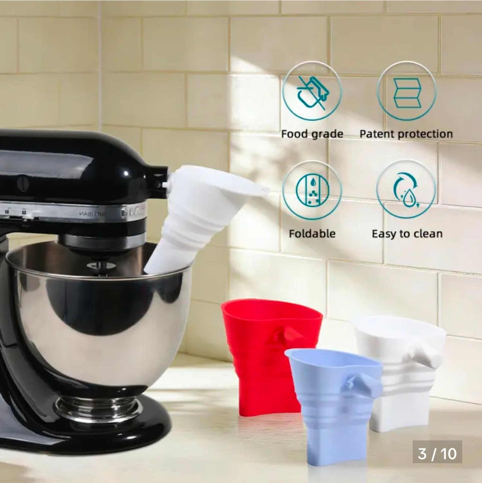 Flour Funnel for Kitchen Aid Mixer with, Kitchenware Easy Pour No-Mess Attachmen - Thumbnail 3