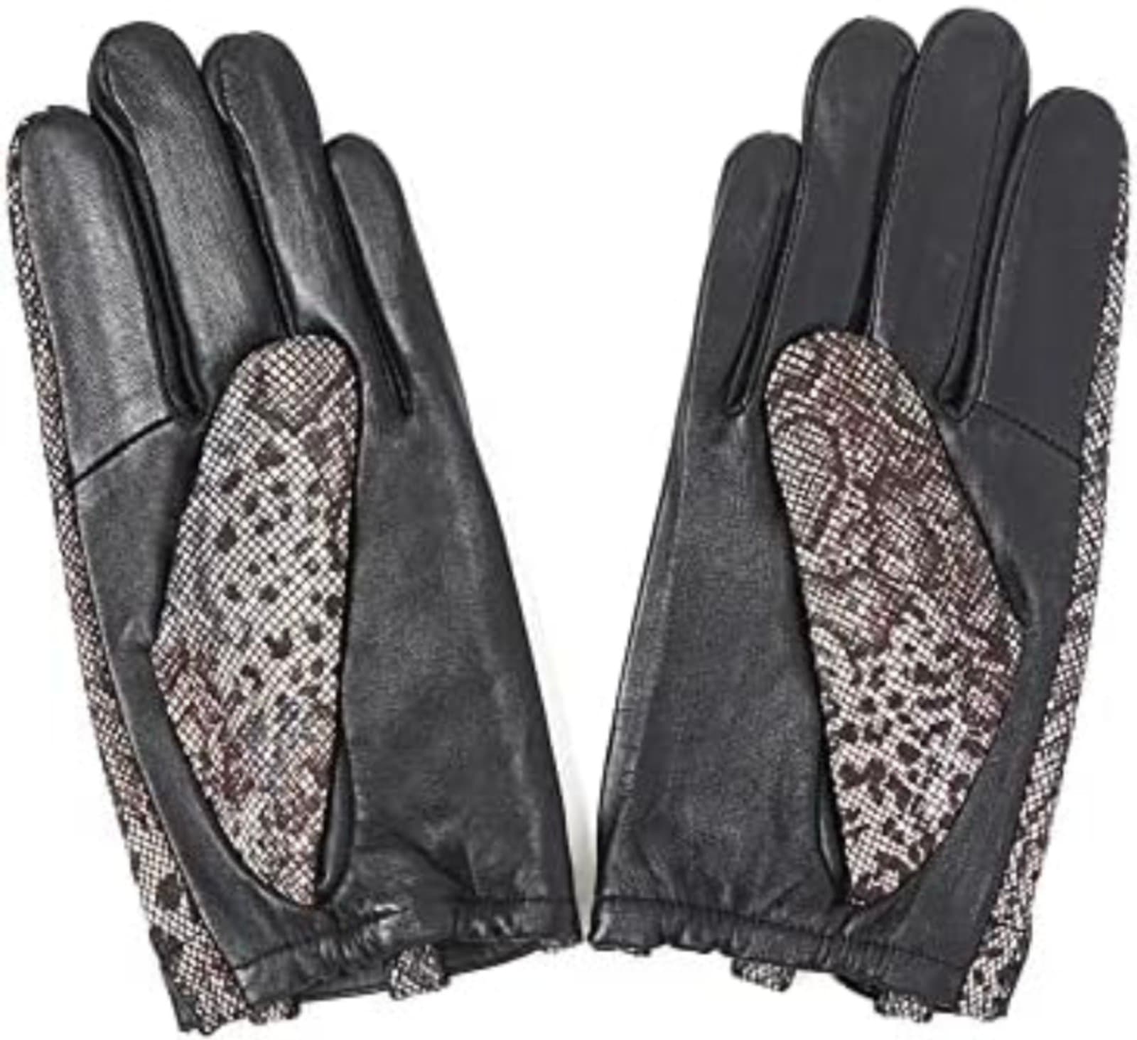 Womens Sheepskin Leather Gloves with Animal Print - Thumbnail 4