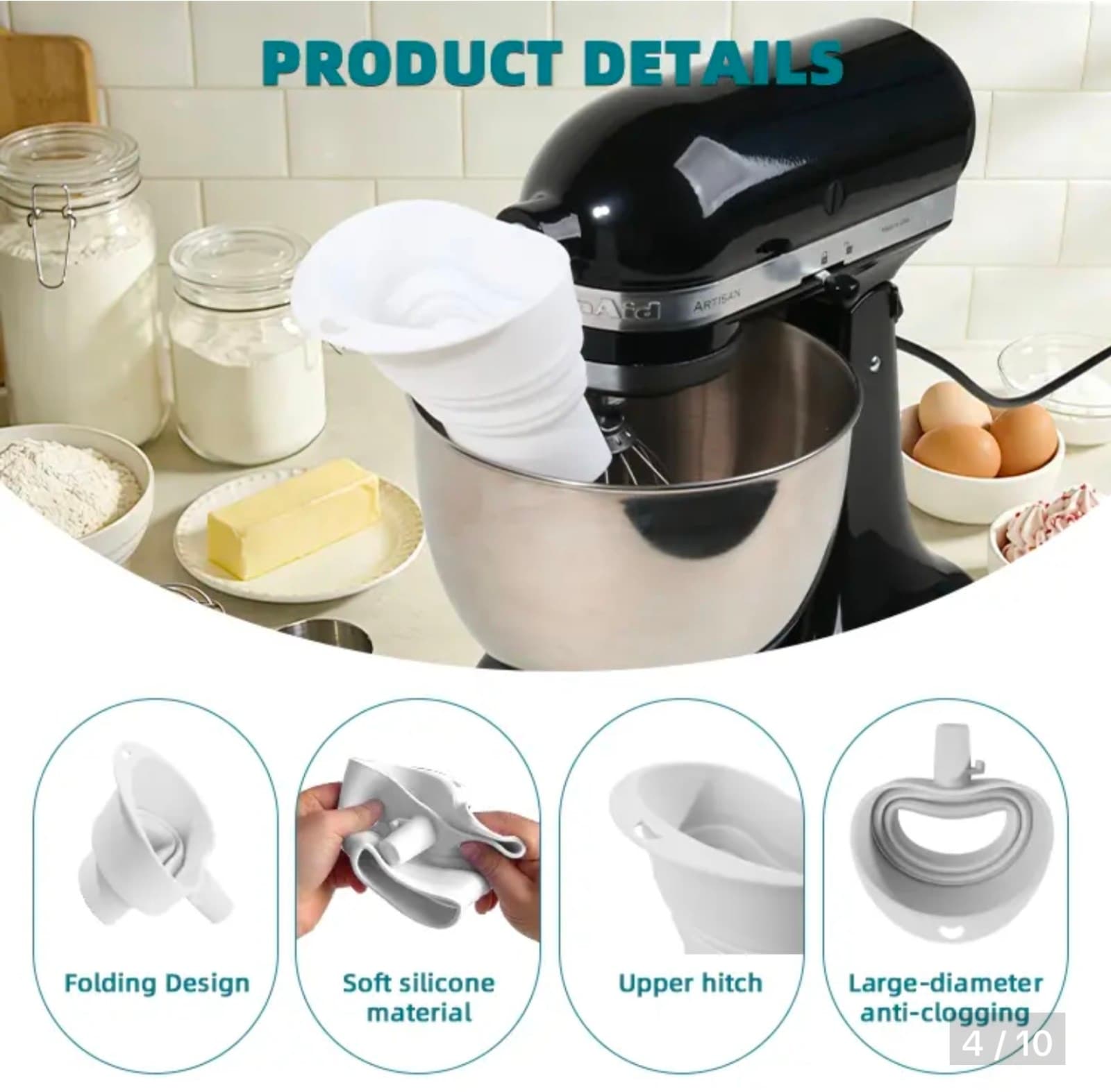 Flour Funnel for Kitchen Aid Mixer with, Kitchenware Easy Pour No-Mess Attachmen - Thumbnail 4