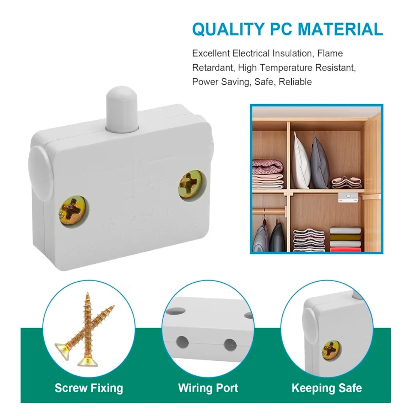 Cabinet Light Switch, White Cabinet Lamp Closet Door Switch 4pk - Thumbnail 3