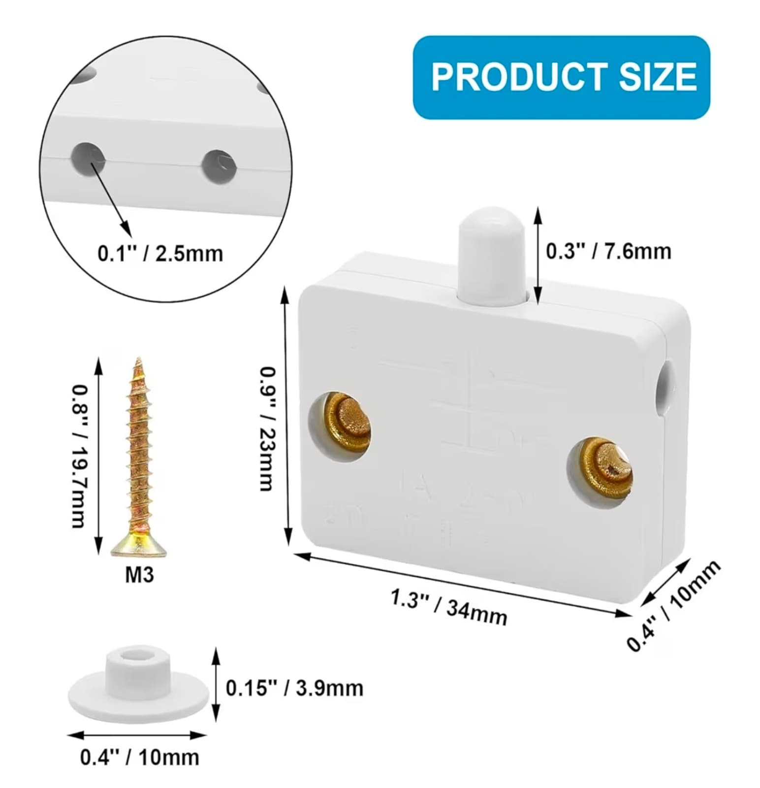 Cabinet Light Switch, White Cabinet Lamp Closet Door Switch 4pk - Thumbnail 2