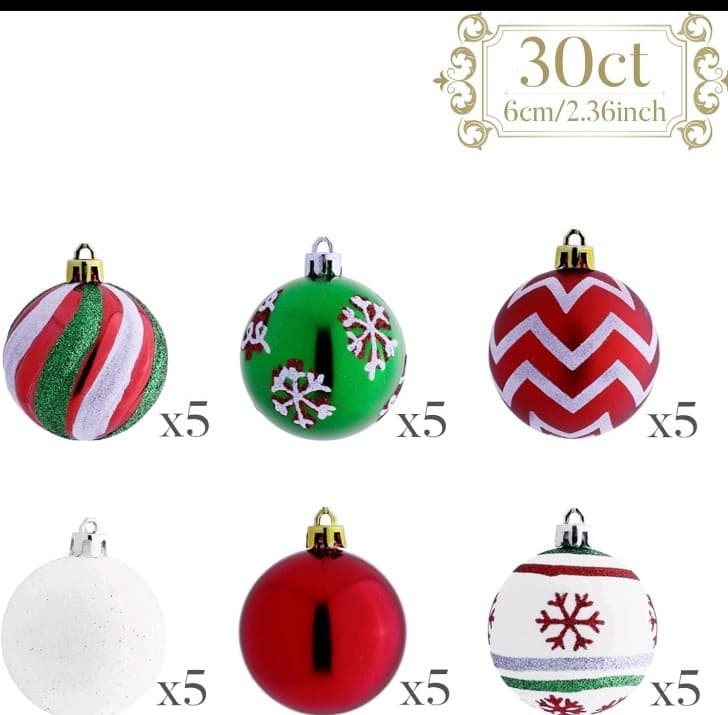 Valery Madelyn Christmas Ornaments Tree Decorations, 30ct Red green white - Thumbnail 3