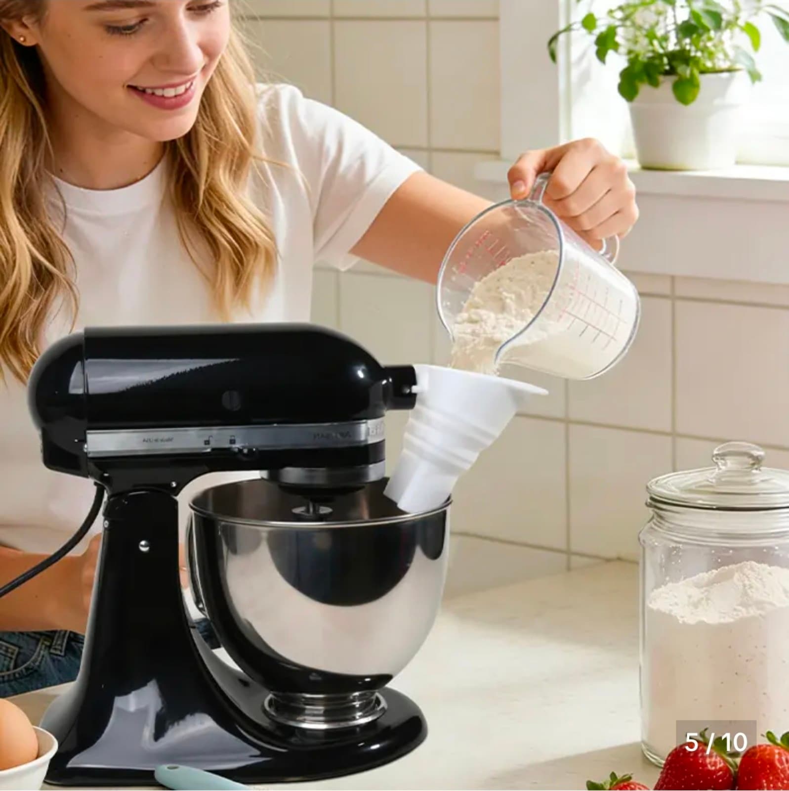 Flour Funnel for Kitchen Aid Mixer with, Kitchenware Easy Pour No-Mess Attachmen - Thumbnail 5