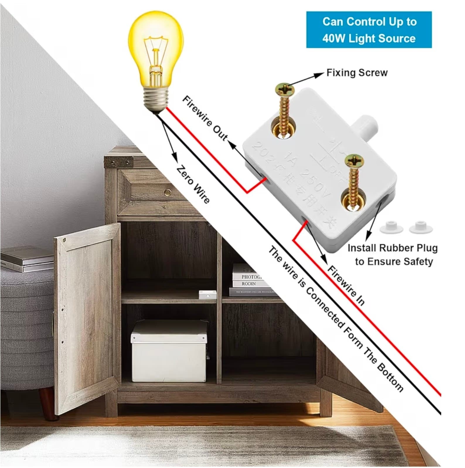 Cabinet Light Switch, White Cabinet Lamp Closet Door Switch 4pk - Thumbnail 4