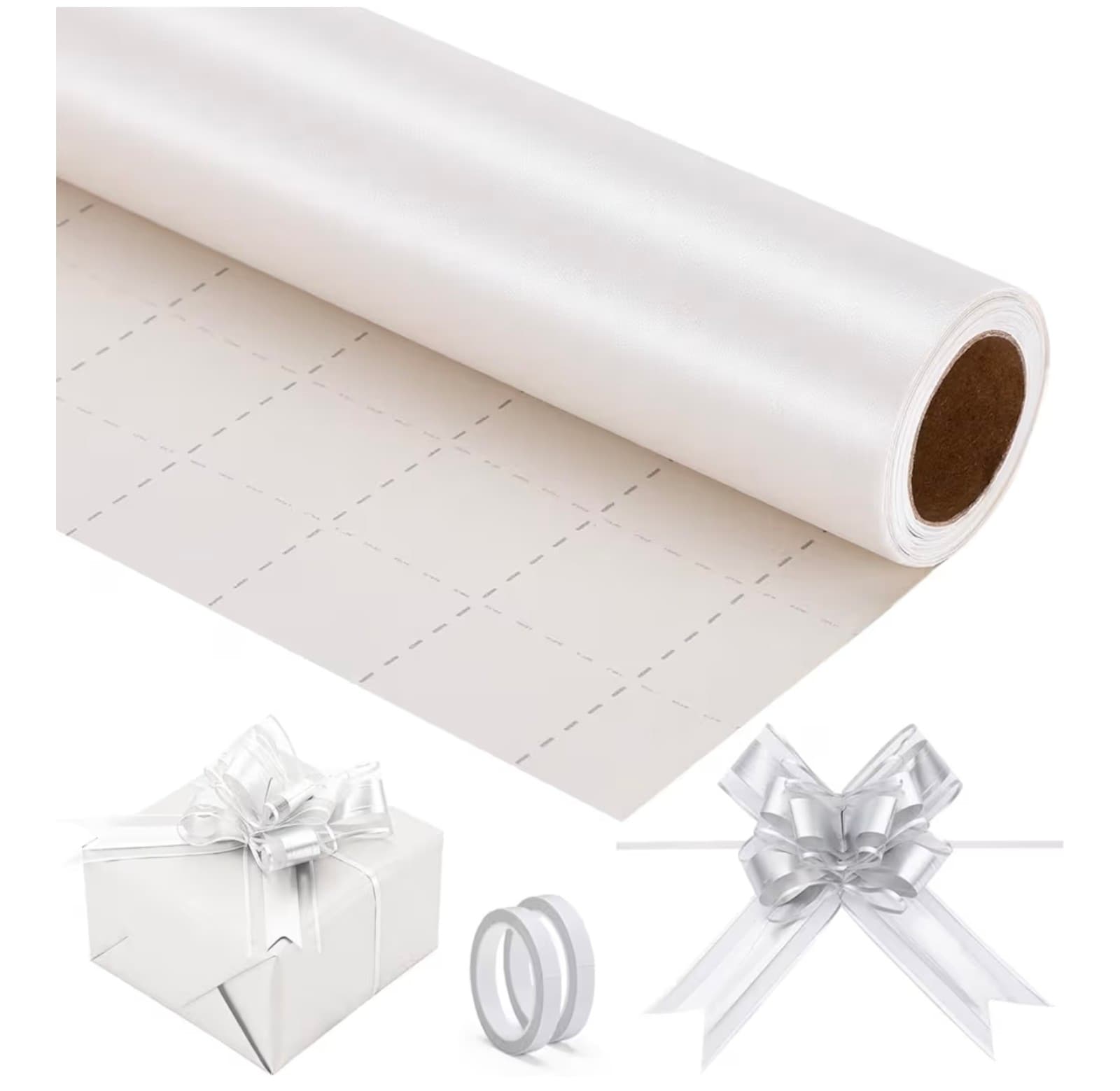 White Wrapping Paper, 1 Roll 17 in x 32.8ft Solid Color Pearly-Lustre Gift Wrap
