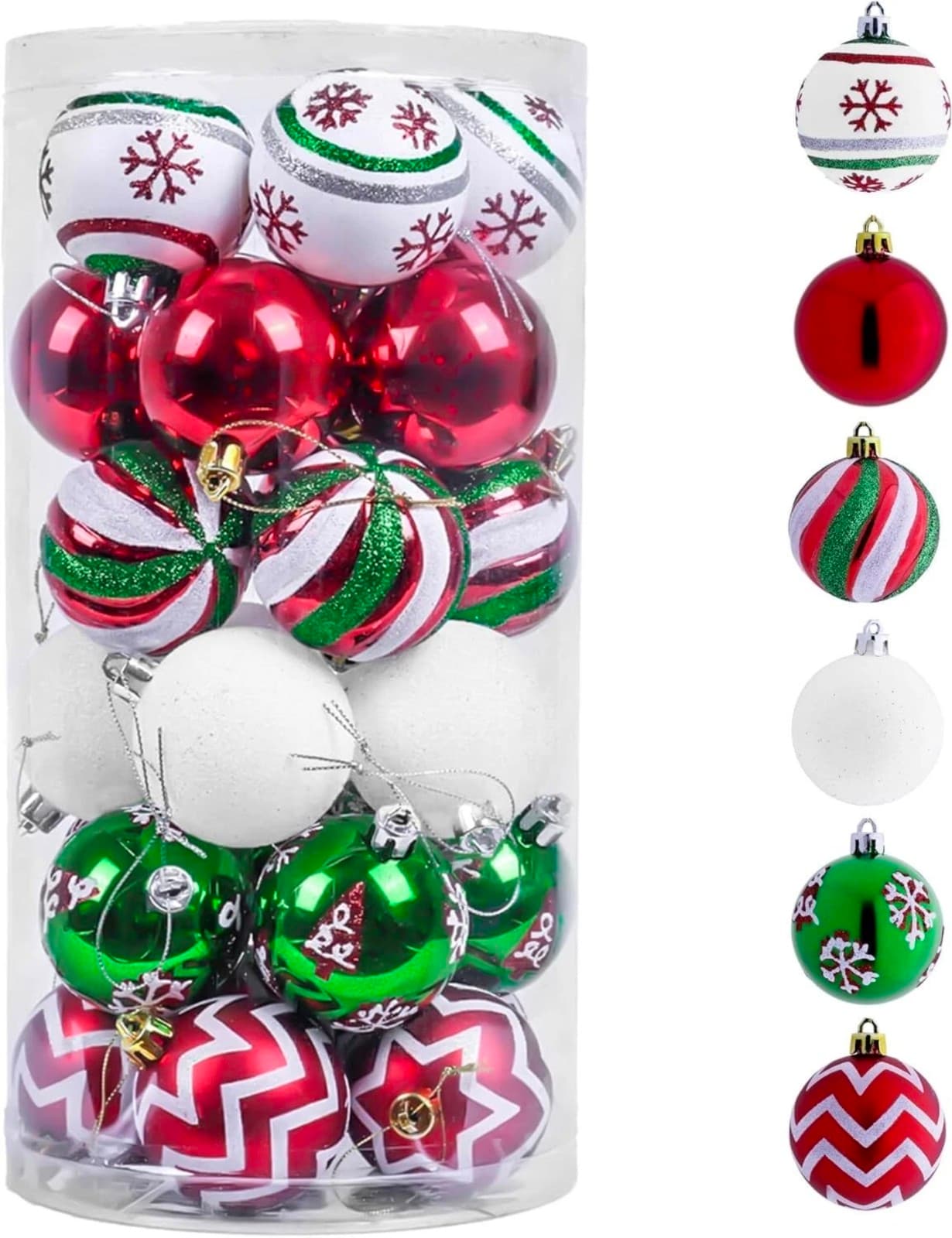 Valery Madelyn Christmas Ornaments Tree Decorations, 30ct Red green white