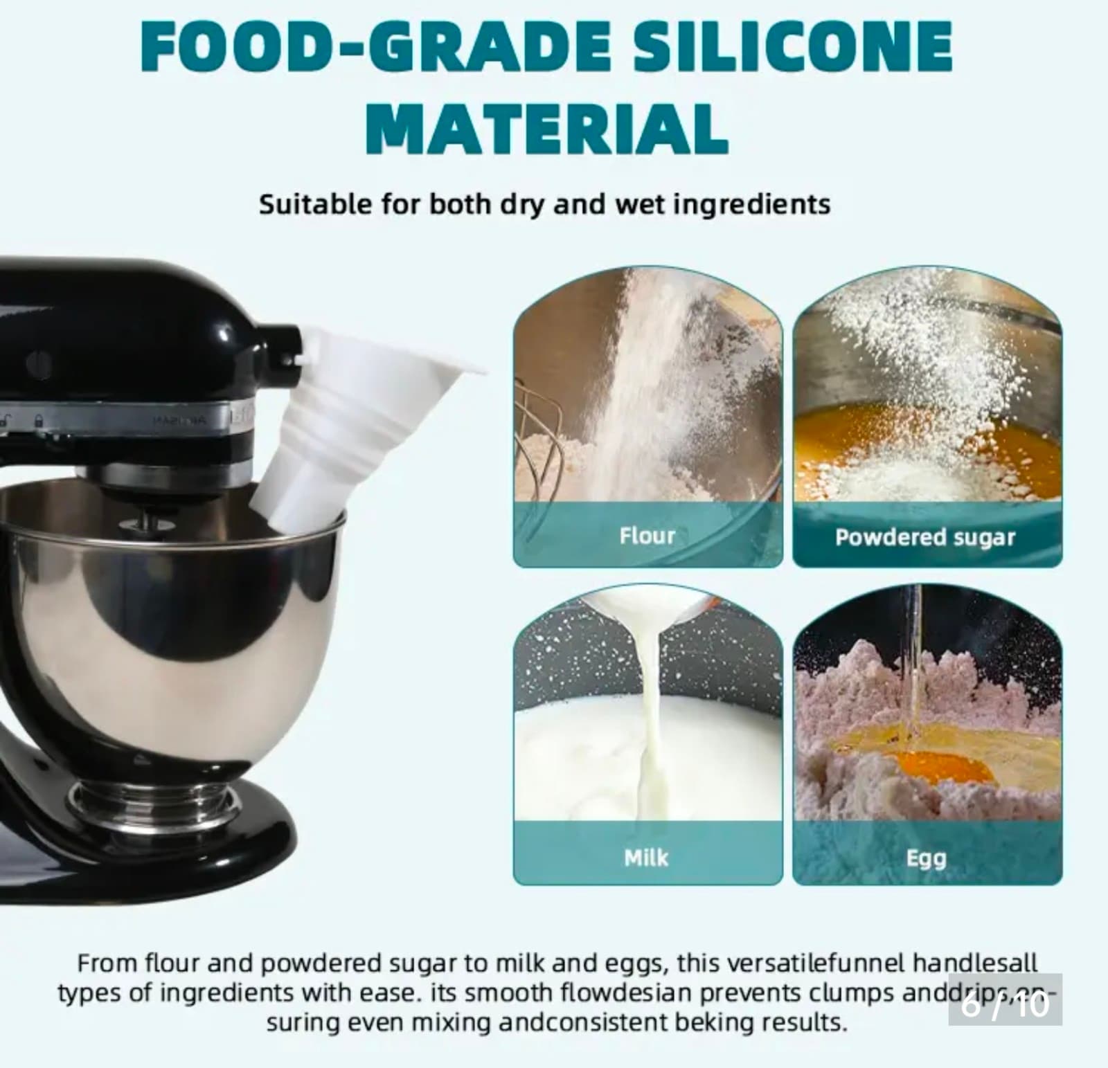 Flour Funnel for Kitchen Aid Mixer with, Kitchenware Easy Pour No-Mess Attachmen - Thumbnail 6