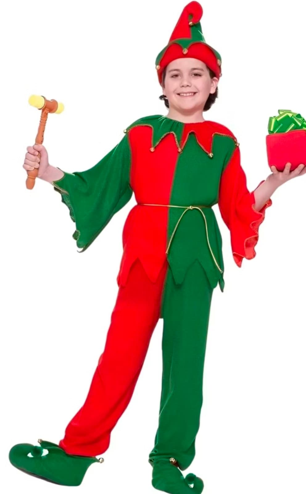 Santa's Elf Costume With Jingle Bells Child sz M/L 8pc Costume