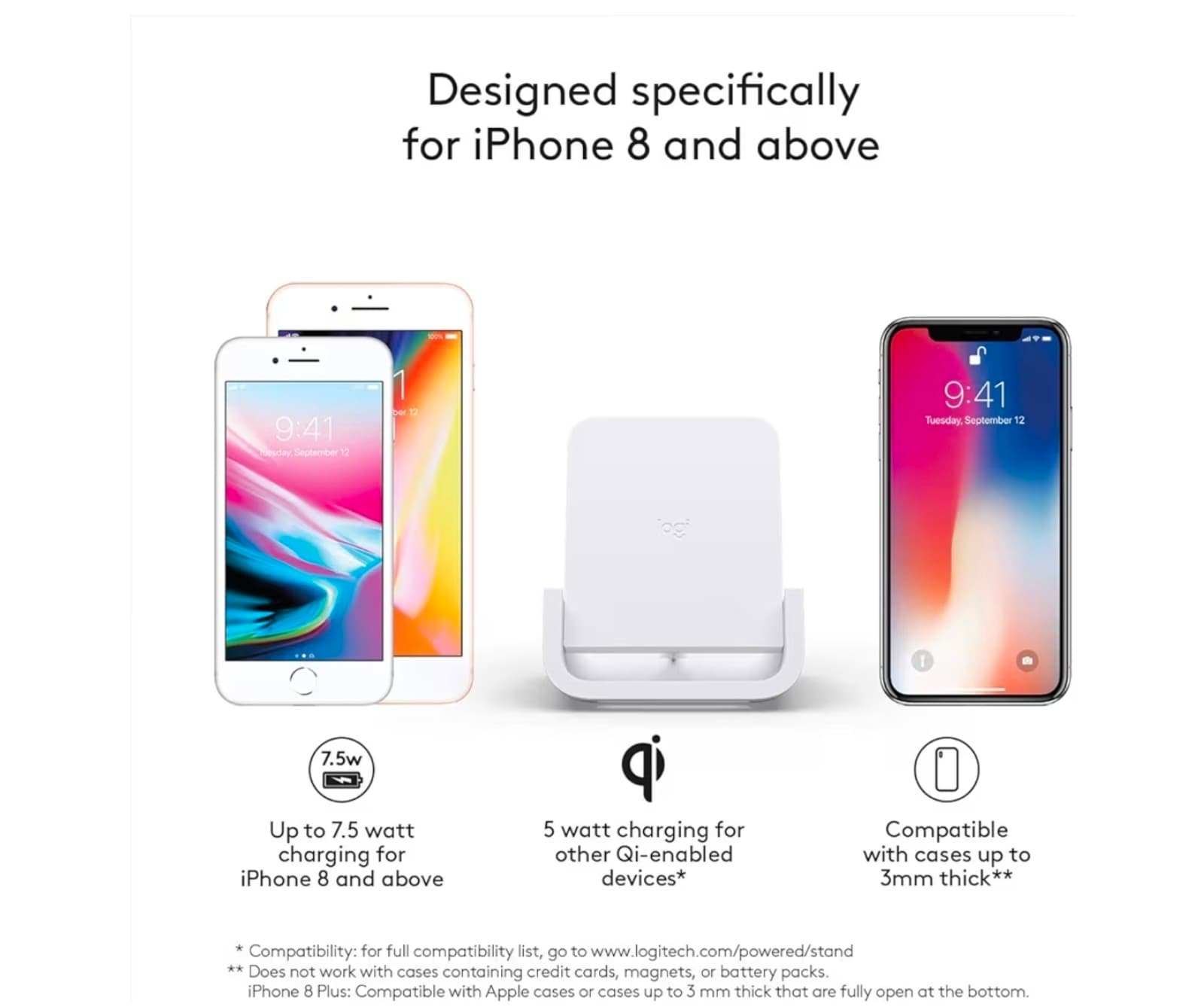 Logitech Powered Wireless Charging Stand for iPhone 8, 8 Plus, X, XS, X - Thumbnail 2