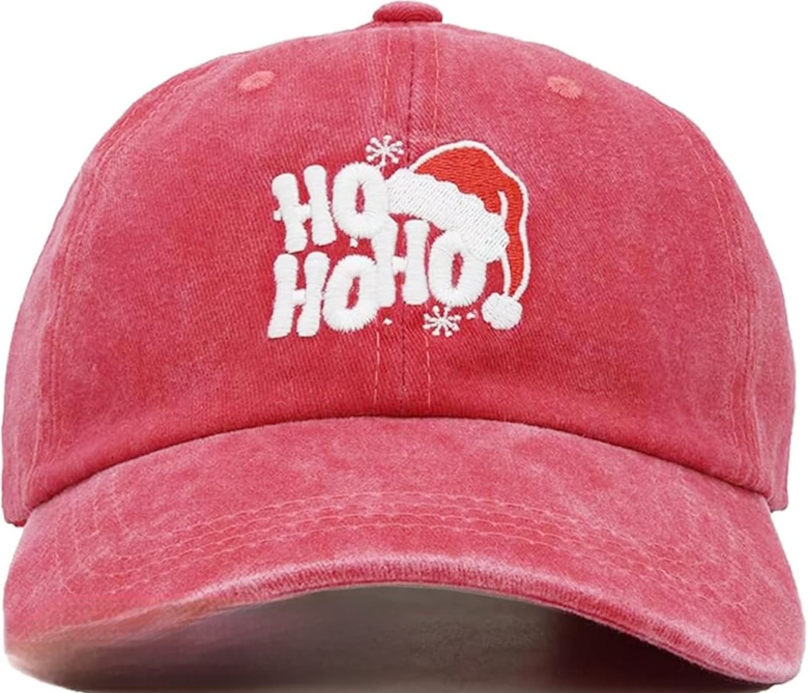 Christmas Hats for Adult, Red Washed Cotton Embroidered Santa Baseball Hat