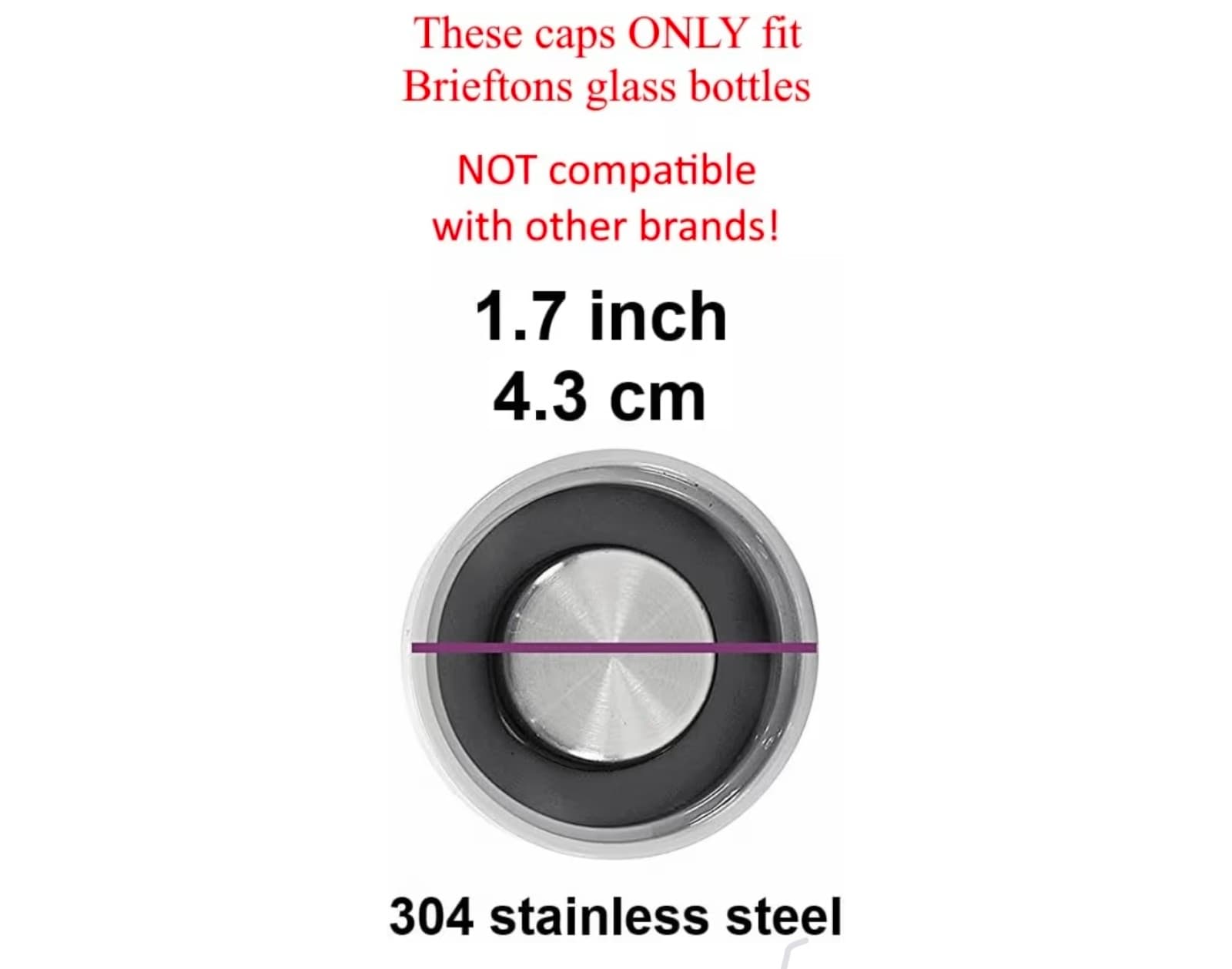 Brieftons Glass Bottles's Lids, Pack of 2 Stainless Steel Caps - Thumbnail 4