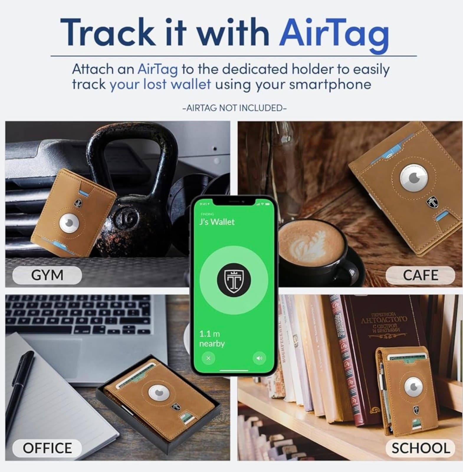 AirTag Wallet Mens Wallet with Money Clip Air Tag Wallet Card Holder RFID Block - Thumbnail 3