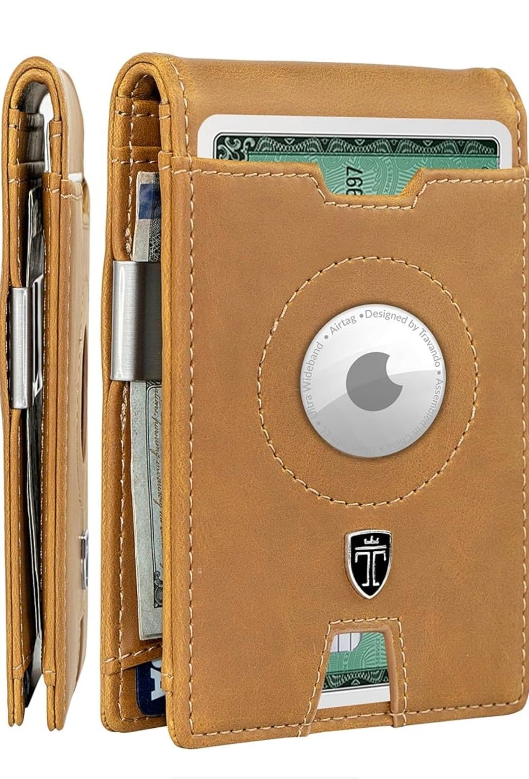 AirTag Wallet Mens Wallet with Money Clip Air Tag Wallet Card Holder RFID Block - Thumbnail 2