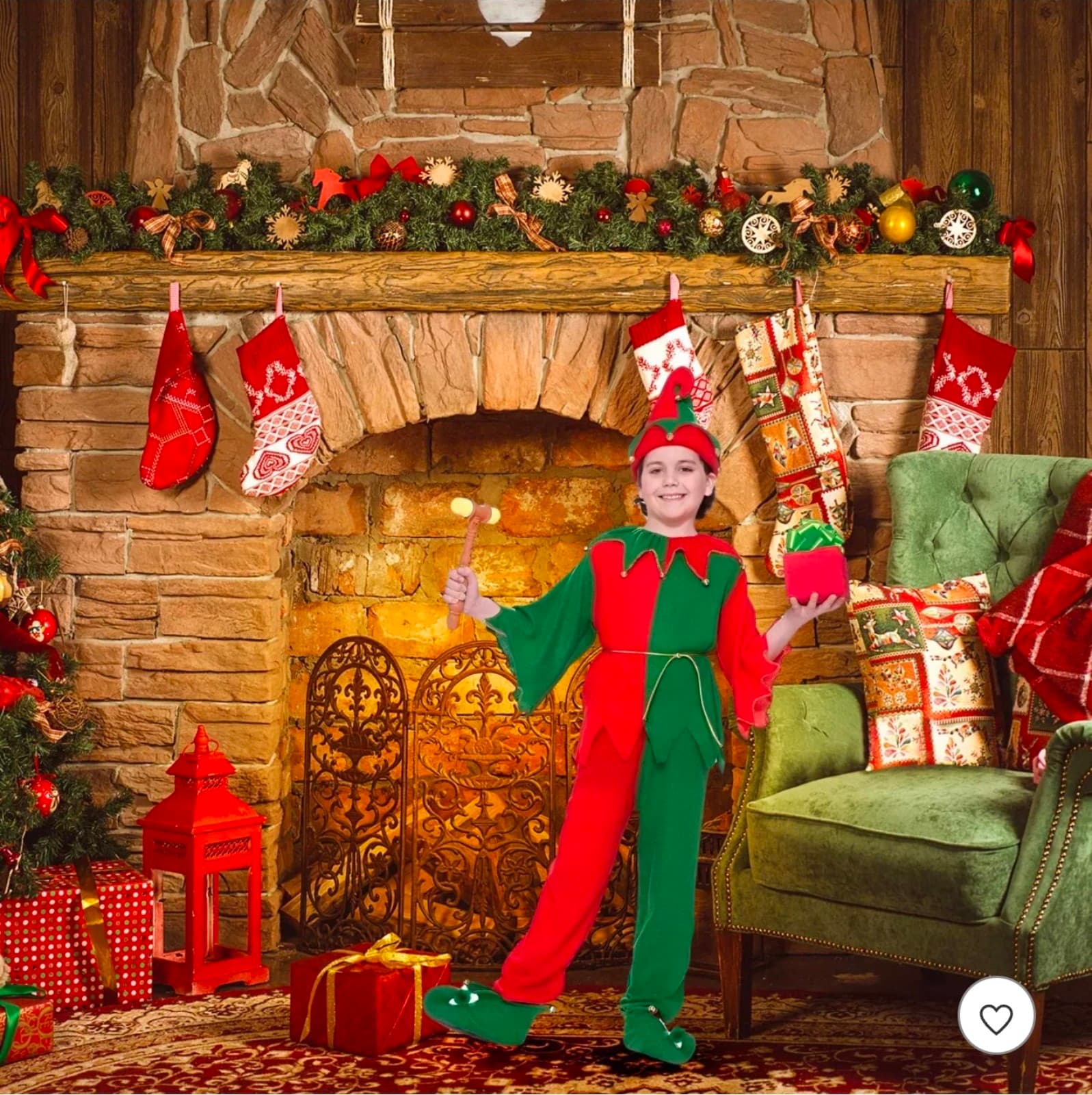 Santa's Elf Costume With Jingle Bells Child sz M/L 8pc Costume - Thumbnail 3