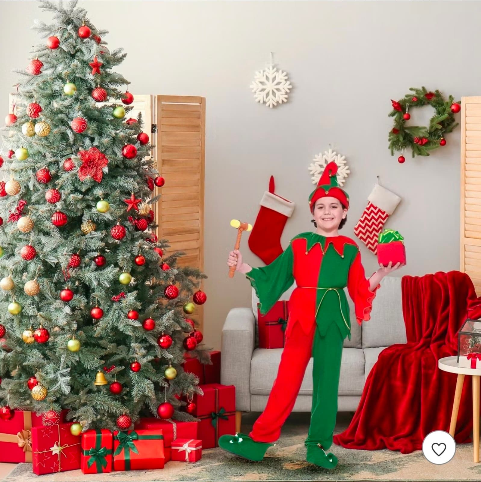 Santa's Elf Costume With Jingle Bells Child sz M/L 8pc Costume - Thumbnail 2