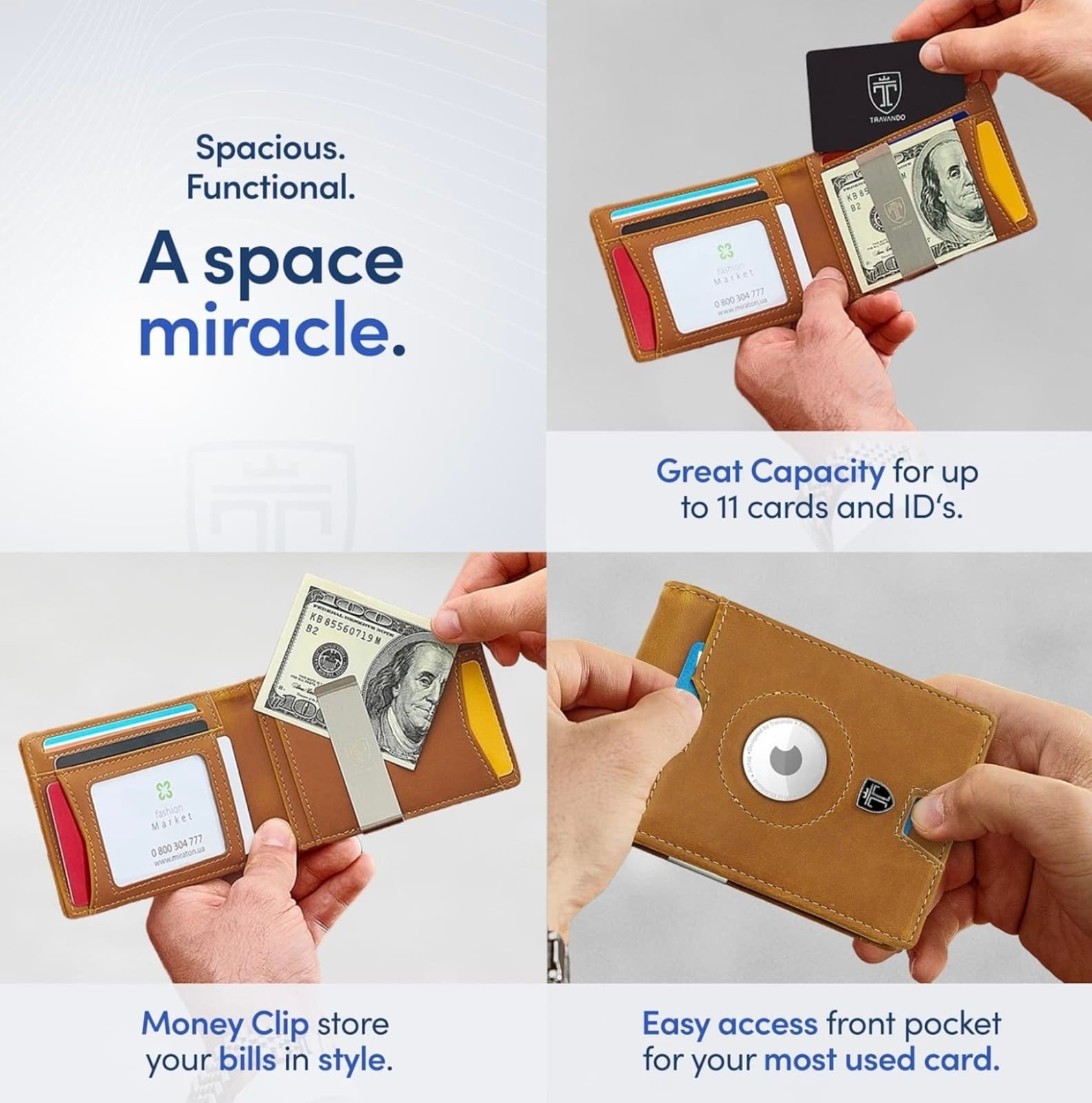 AirTag Wallet Mens Wallet with Money Clip Air Tag Wallet Card Holder RFID Block - Thumbnail 5