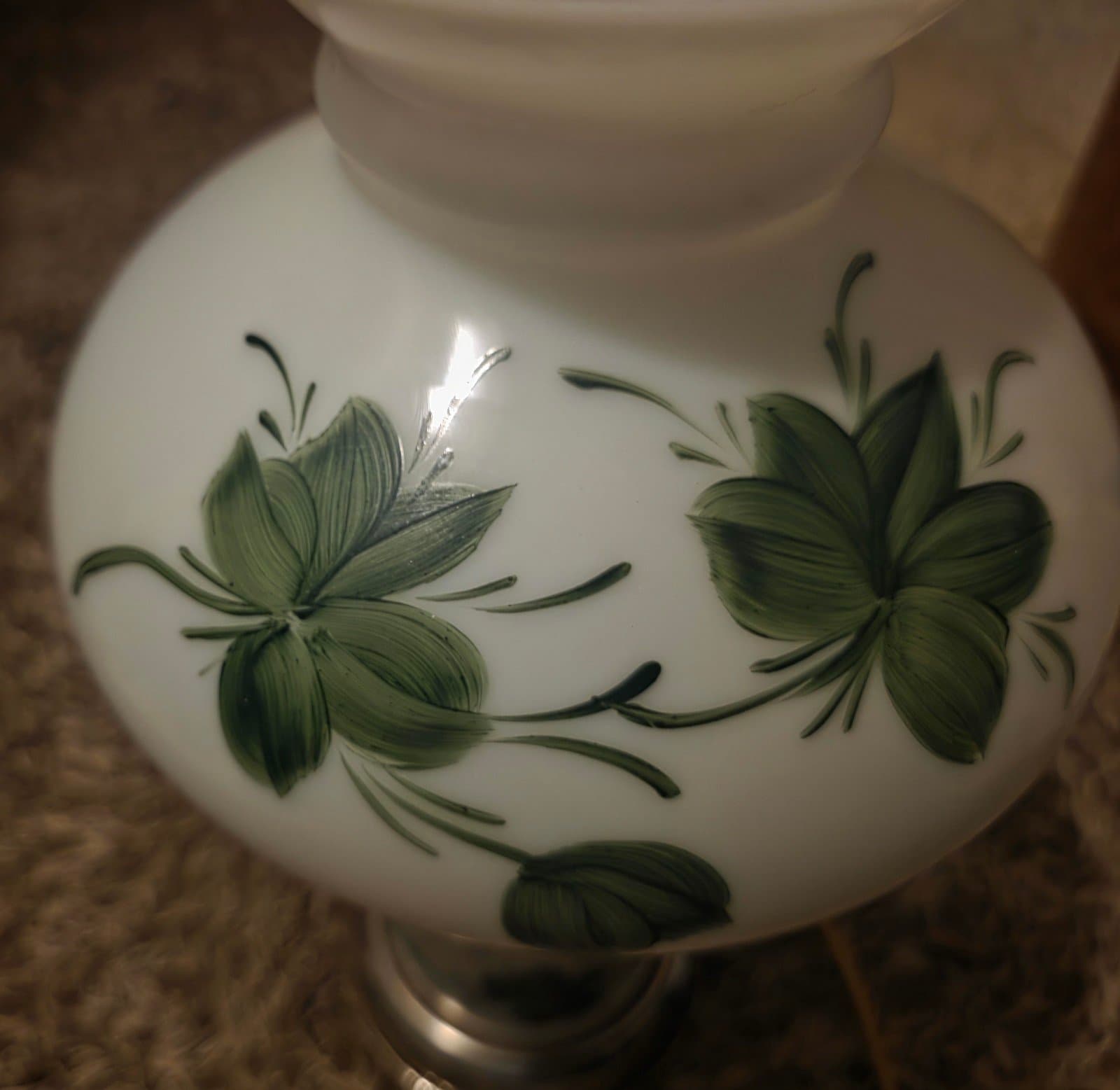 Vintage Hurricane Style Lamp with Ivy Hand Painted - Thumbnail 5