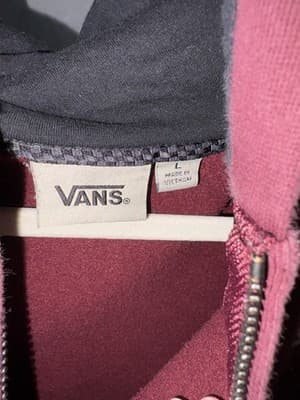 VANS Burgundy Full Zip Hooded Hoodie Logo Sleeve Pockets Boys Size L - Thumbnail 2