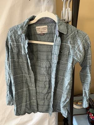 Cody James Long Sleeve Western Shirt with Pearl Snaps Boys Large Blue White