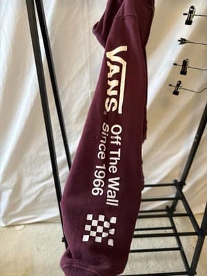 VANS Burgundy Full Zip Hooded Hoodie Logo Sleeve Pockets Boys Size L - Thumbnail 3