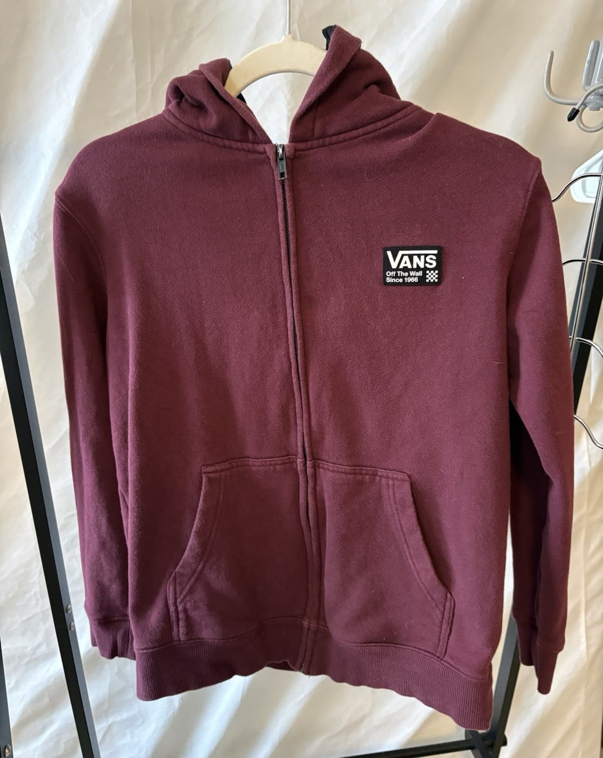 VANS Burgundy Full Zip Hooded Hoodie Logo Sleeve Pockets Boys Size L