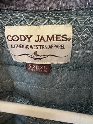 Cody James Long Sleeve Western Shirt with Pearl Snaps Boys Large Blue White - Thumbnail 2