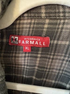 McCormick Farmall Brown Plaid Long Sleeve Button-Up Flannel Shirt XL Pearl Snap - Thumbnail 2