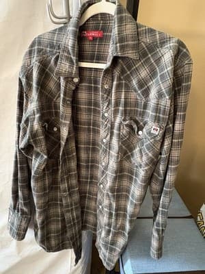 McCormick Farmall Brown Plaid Long Sleeve Button-Up Flannel Shirt XL Pearl Snap