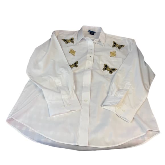 Las Olas oversized White Gold Butterfly Embroidered Button up shirt Size L - Thumbnail 8